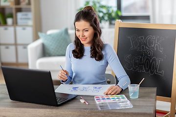 Image showing teacher drawing picture in online class of arts