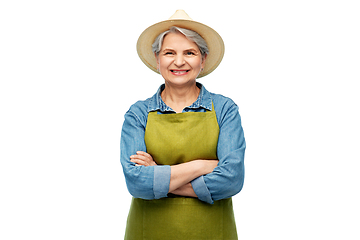 Image showing portrait of smiling senior woman in garden apron