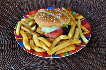 Image showing beef cheeseburger and french fries