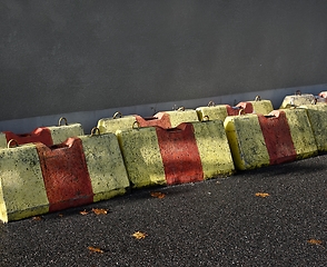 Image showing road concrete blocks and barriers on the asphalt