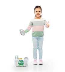 Image showing girl sorting metallic waste and showing thumbs up