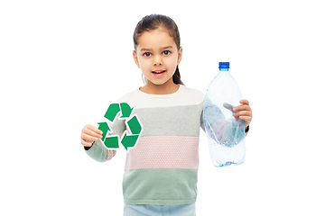 Image showing girl with green recycling sign and plastic bottle