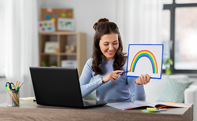 Image showing teacher with laptop having online class at home