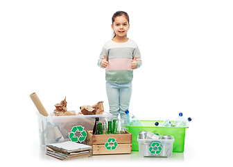 Image showing happy girl sorting paper, metal and plastic waste