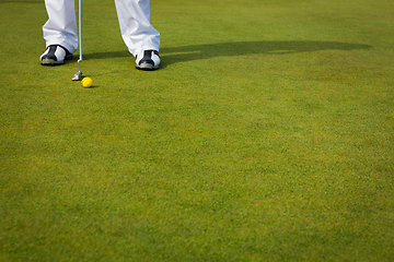 Image showing Playing golf. Golf club and ball. Preparing to shot