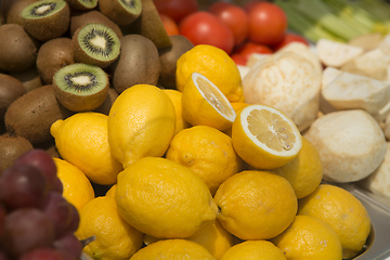 Image showing Bright, fresh fruits. Creative background.