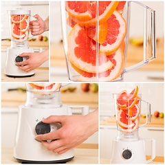Image showing Grapefruit white Blender on a wooden table.