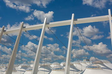 Image showing Part of the football stadium on a sky with clouds