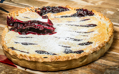 Image showing Homemade Organic Berry Pie with blueberries and blackberries