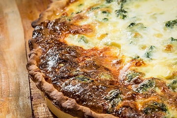 Image showing Quiche - meat pie with chicken, broccoli and cheese