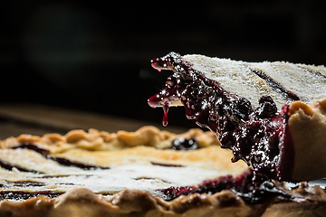 Image showing Homemade Organic Berry Pie with blueberries and blackberries