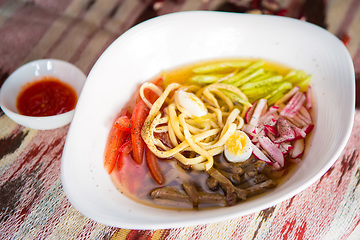 Image showing Noodle soup with vegetables