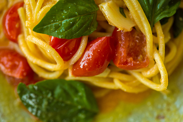 Image showing Homemade pasta with Basil and tomatoes