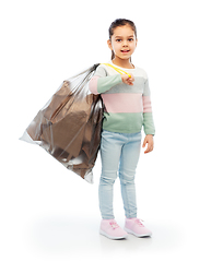 Image showing smiling girl with paper garbage in plastic bag