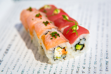 Image showing Sushi rolls served on a plate