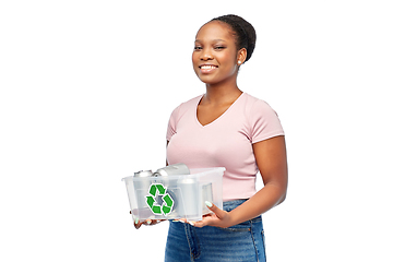 Image showing african american woman sorting metallic waste