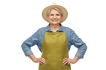 Image showing portrait of smiling senior woman in garden apron