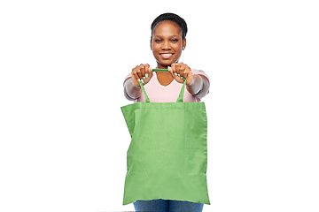 Image showing woman with reusable canvas bag for food shopping