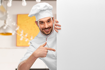 Image showing happy smiling male chef with big white board