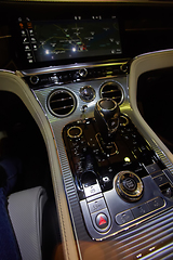 Image showing Design details of minimalist concept of modern car - close-up details of automatic transmission and gear stick