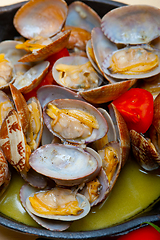 Image showing fresh clams on an iron skillet