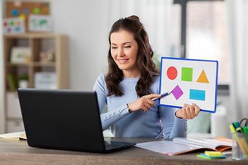 Image showing teacher showing shapes in online class at home