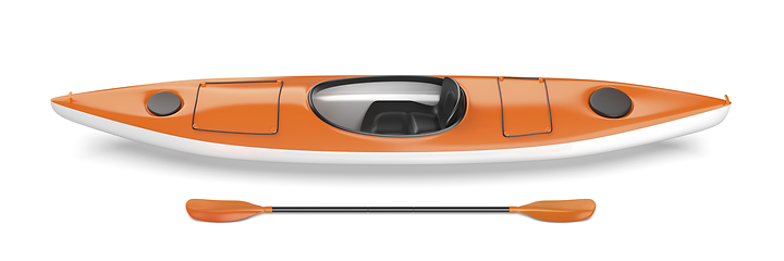 Image showing Orange kayak with paddle