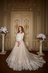 Image showing Beautiful bride in luxury baroque interior. Full-length portrait.