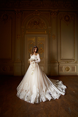 Image showing Beautiful bride in luxury baroque interior. Full-length portrait