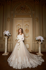 Image showing Beautiful bride in luxury baroque interior. Full-length portrait.