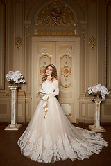 Image showing Beautiful bride in luxury baroque interior. Full-length portrait.