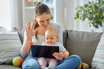 Image showing mother with baby having video call on tablet pc