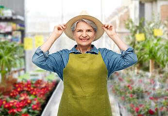 Image showing portrait of smiling senior woman in garden apron