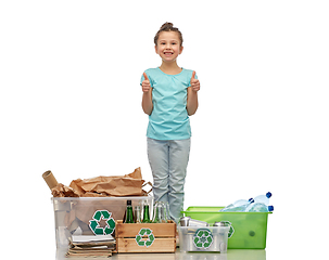 Image showing happy girl sorting paper, metal and plastic waste