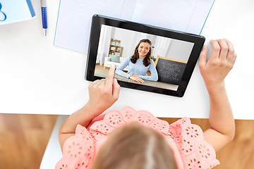 Image showing girl with tablet pc having online class at home