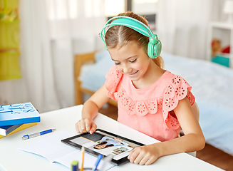 Image showing girl with tablet pc having online class at home