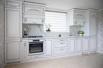 Image showing Luxury modern classic white kitchen interior