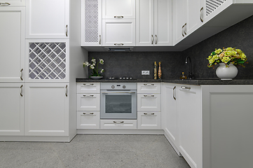 Image showing Luxury well designed modern black and white kitchen