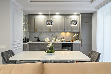 Image showing Grey and white luxury kitchen in modern style