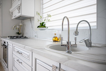 Image showing Luxury modern classic white kitchen interior