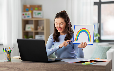 Image showing teacher with laptop having online class at home