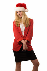 Image showing Blond woman with Santa hat