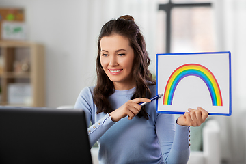 Image showing teacher with laptop having online class at home