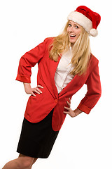 Image showing Blond woman with Santa hat