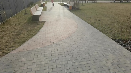 Image showing Little girl in roller skates at a park