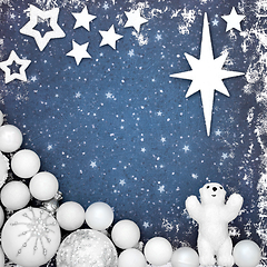 Image showing Christmas Fun North Pole Background with Polar Bear and Baubles 