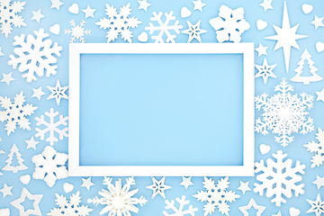 Image showing Christmas Festive Snowflake Star and Heart Background Border