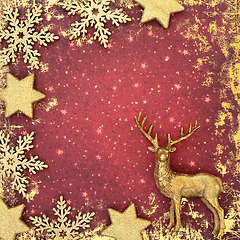 Image showing Festive Christmas Background with Tree Decorations on Grunge Red