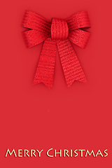 Image showing Merry Christmas Red Bow Ribbon Minimal Background