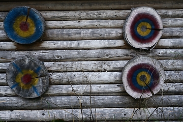 Image showing wooden round targets for archery